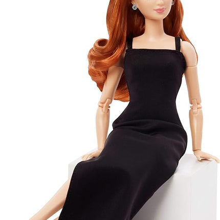 Barbie Basics Model 04 Collector Doll with Red Curly Hair, Black Mini Dress & platform shoes, Universal-fit Fashions, Posable Petite Body & Swappable Doll Head