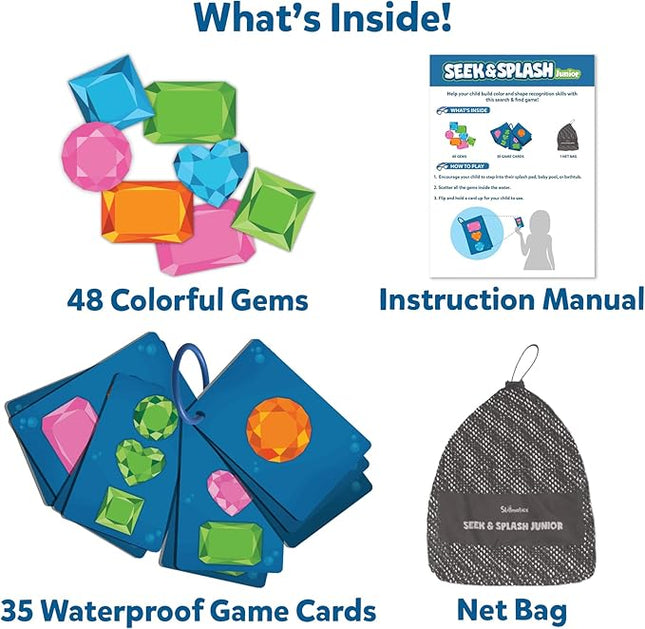 Skillmatics Pool Toys – Seek & Splash, Preschool Search & Find Water Game, Swimming Pool & Bathtime Toy for Kids, Summer Fun & Gifts for Boys & Girls Ages 3, 4, 5, 6, Includes 48 Colorful Gems