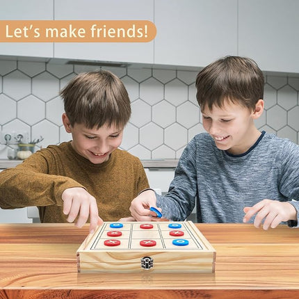 4 in 1 Wooden Fodable Fast Sling Puck Game Set – Chess, Tic Tac Toe, Checkers Board Game for Kids & Adults, Portable Tabletop Family Toy for Travel & Game Night