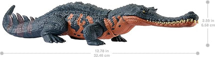 Mattel Jurassic World Wild Roar Dinosaur Toy with Sound & Attack Move, Gryposuchus Posable Action Figure Includes Digital Play, 11 inches Long