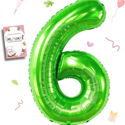 Smlpuame 40 inch Number Balloon 0-9 Green Large Number 6 Balloons,Digital Balloons for Birthday Party Celebration Decorations Supplies, Helium Foil Number Balloons for Wedding Anniversary