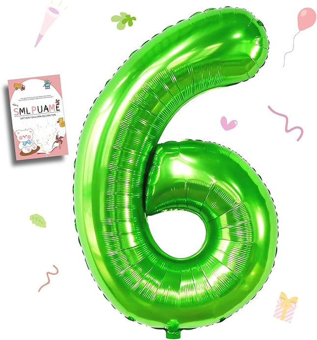 Smlpuame 40 inch Number Balloon 0-9 Green Large Number 6 Balloons,Digital Balloons for Birthday Party Celebration Decorations Supplies, Helium Foil Number Balloons for Wedding Anniversary