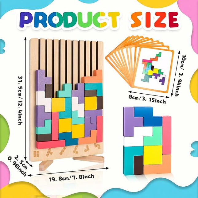 Wooden Stacking Puzzle Toy, Wooden Puzzles 3D Russian Colored Block Puzzle Toy Montessori Educational Gift for Boys and Girls Board Game for Toddlers Brain Teasers for Toddlers 3-6 Years