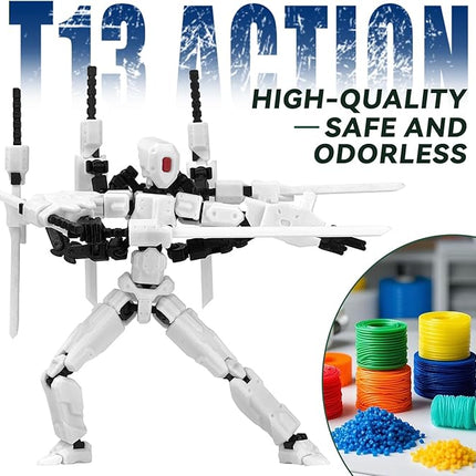 (Assembly Completed) 8 inch T13 Action Figure Set,T 13 Action Figure Multi-Articular Mobile Robot Nova T-13,Desktop Decorations for Game Lovers Toys (White)