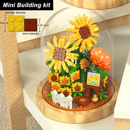 QARULUS Sunflower Flower Bouquet Building Toy Mini Bricks Flowers Set Adult Botanical Collection Friends Set DIY Plants Bonsai Tree Valentine's Christmas New Year Birthday for Women