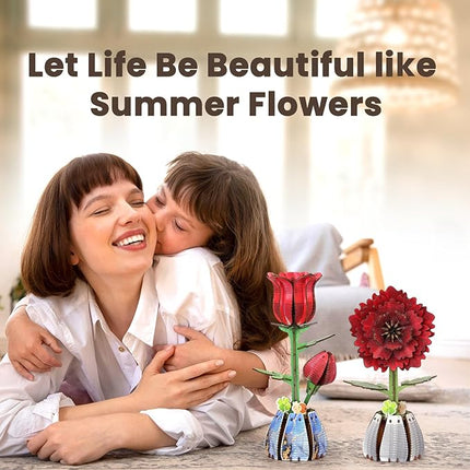 Jege 3D Flowers Wooden Puzzles for Adults,DIY Wooden 2 Flowers per Kit Building Set for Home Decor, Creative Craft Gift Toys Kits with 2 Perfume Bottles and Diffuser Sticks (Rose + China Rose)