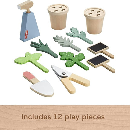Fisher-Price Wood Pretend Play Toy Herb Garden & Tools Set, 12-Piece Wooden Playset for Preschool Kids Ages 3+ Years