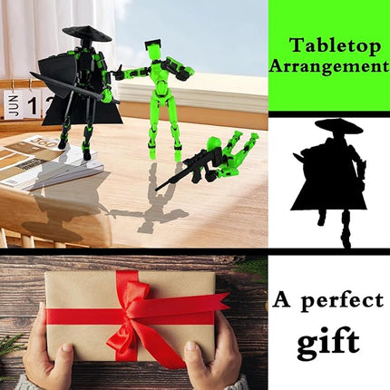 Already Assembled T13 Action Figure Accessories,Dummy 13 T13 Multi-Jointed Movable 3D Printed Toys (Black Green)