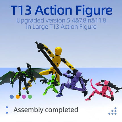 T13 Action Figure Assembly Completed,Large 11.8-inch 3D Printed T13 Action Figure, Titan 13 Action Figure Dummy 13 Action Figure Lucky 13 Action Figure 3D Printed Multi-Jointed Movable (Golden Giant)