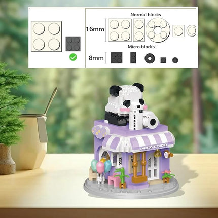 Street View Photo Studio Mini Building Blocks,878 Pieces Cute Panda Animal Micro Building Sets,Simulation Architecture Construction Toy,Creative Gifts for Adults Teens 12+