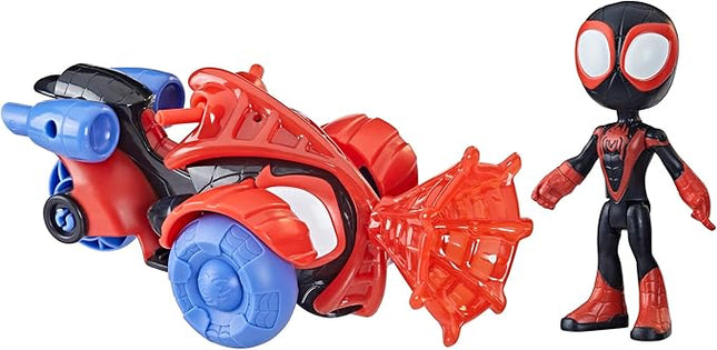 Spidey and his Amazing Friends Miles Morales: Spider-Man Techno Racer Set, 4-Inch Scale Action Figure with Vehicle and Accessory, Marvel Preschool Super Hero Toys