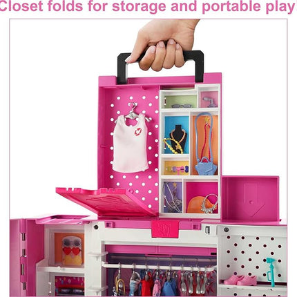Barbie Dream Closet Playset with 35+ Doll Clothes & Accessories, Includes 5 Complete Looks, Pop-Up Second Level, Mirror & Laundry Chute