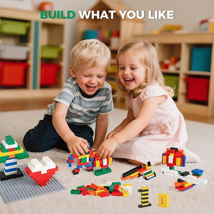 500 Piece Classic Building Bricks and 1 Gray Baseplate, 2x4 Bricks Bulk Creative Building Toys, Blocks Bulk for Kids Ages 6+, 7 Colors(Samll Bricks, 1.25x0.62x0.47 in)