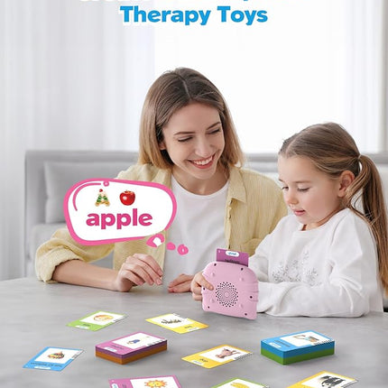 Talking Flash Cards for Toddlers 1 2 3 4 Year Olds, Montessori Language Learning with 224 Words, Pocket Speech Therapy and Autism Playthings, Children's Sensory Educational Device, Pink