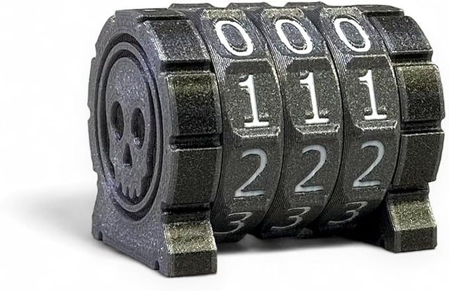 Life Counter Health Tracker for Board Games, TTRPGs, and Card Games with Skull Symbol, Compatible with MTG, 3 Gray Wheels with White Numbers