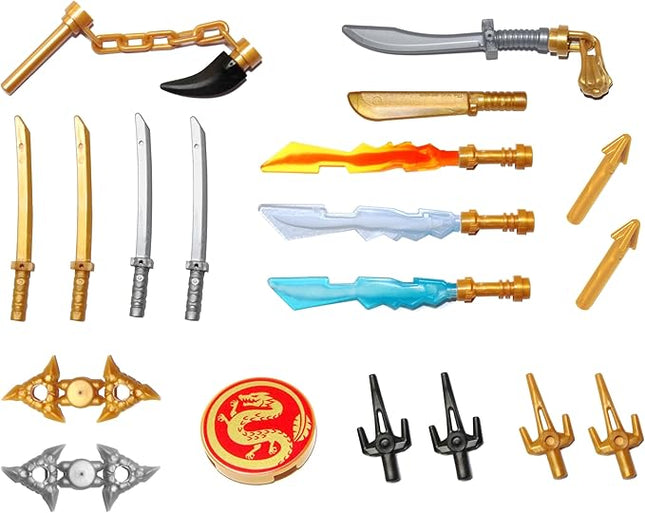 LEGO NINJAGO Weapons Pack with Display Stand - for All Minifigures, 24 pieces