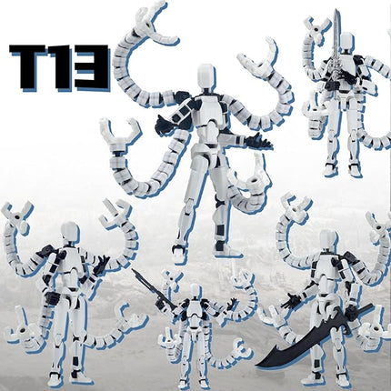 Already Assembled T13 Action Figure Accessories,Dummy 13 T13 Multi-Jointed Movable,for Collectors Desktop Decorations t-13 Movability 3D Printed Toys (White)