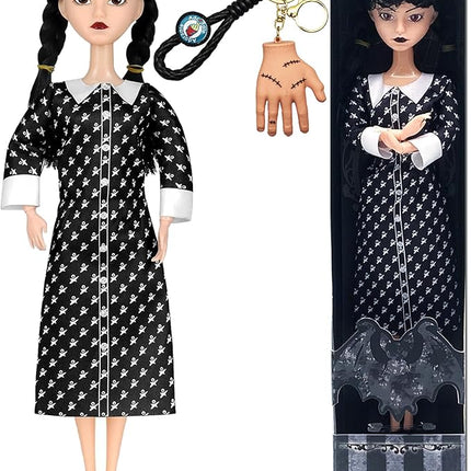 11.5'' Addams Doll, Black Dress, High Heels, and Hair, Christmas Decoration Perfect ChristmasToy Gift for Girls & Fans (F)