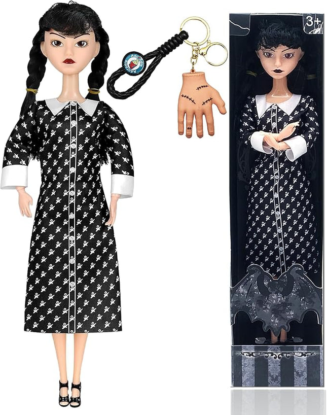 11.5'' Addams Doll with Gift Box, High Heels, Black Dress, and Hair, Perfect Christmas and Birthdays Toy Gift for Girls & Fans(B2)