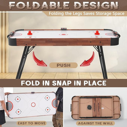 56” Foldable Air Hockey Table, Folding Indoor Hockey Game Table w/Accurate Electronic Scoring, Powerful Motor, 2 Pucks and 2 Pushers for Adults Kids, Home Game Room