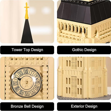 Toy Building Block Set, London Big Ben Elizabeth Tower Building Blocks Regular Size Brick World Famous Architecture Christmas Birthday Gift for Adults Children Kids Boys Girls 8+ 1666 PCS