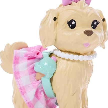 Barbie Twinning Looks Doll with Pet Dog in Matching Pink Gingham Clothes and Accessories for Both Like Sunglasses, Necklaces and Bows, Blonde