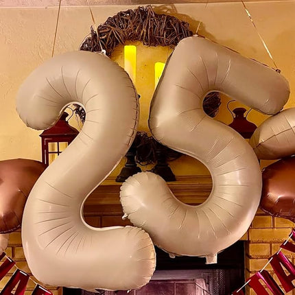 Smlpuame 40 Inch Beige Number 5 Balloons for 5th Birthday Decorations Boys Girl, Giant Self-Sealing Cream Foil Number 0-10 White Sand Balloon for Women Men Party Anniversary Baby Shower Supplies