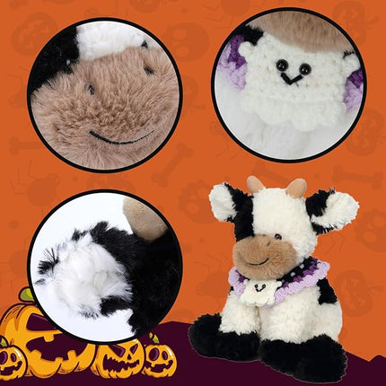 Hopearl Adorable Halloween Plush Cow Toy with Knitted Cute Ghost Bib Floppy Dairy Cattle Soft Stuffed Animal Gifts for Boys Girls Kids Toddlers, 9''