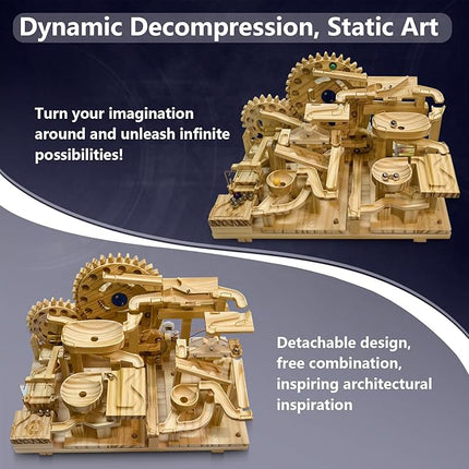 Wooden Marble Run Building Set, Electric Motorized, 75 Blocks, 15 Marbles, 3D Brain Teaser Construction Kit.for Adults and Adolescent to Build (SN-115)