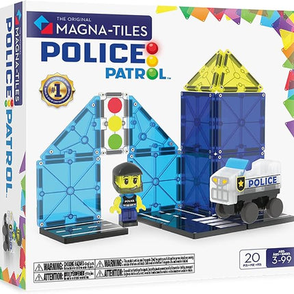 MAGNA-TILES Police Patrol 20-Piece Magnetic Construction Set, The Original Magnetic Building Brand