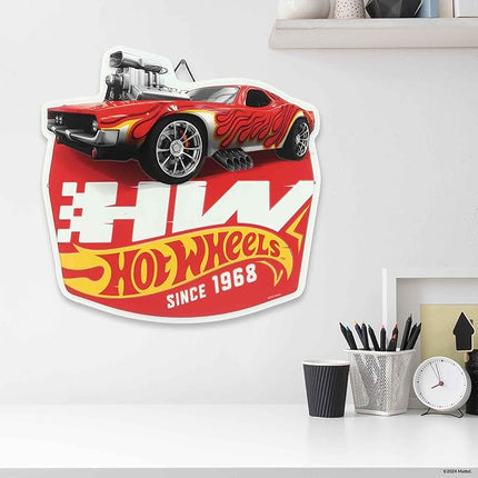 Mattel Hot Wheels Red Muscle Car Since 1968 Embossed Metal Sign - Fun Hot Wheels Wall Decor for Kids' Bedroom