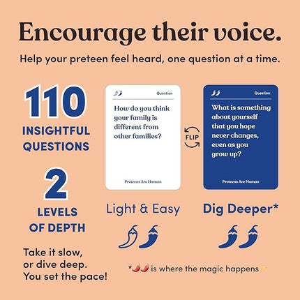 Preteens are Human | 140 Conversation Cards to Help You Get to Know Preteens | Card Game for Middle School Preteens | Designed by Experts for Grades 6-8 | Ages 11-13+