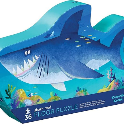Crocodile Creek 36-Piece Jigsaw Floor Puzzle - Fun Floor Puzzles for Kids Ages 3-5 - Heavy-Duty Shaped Box for Storage - Shark Reef - 24" W x 18" H Finished