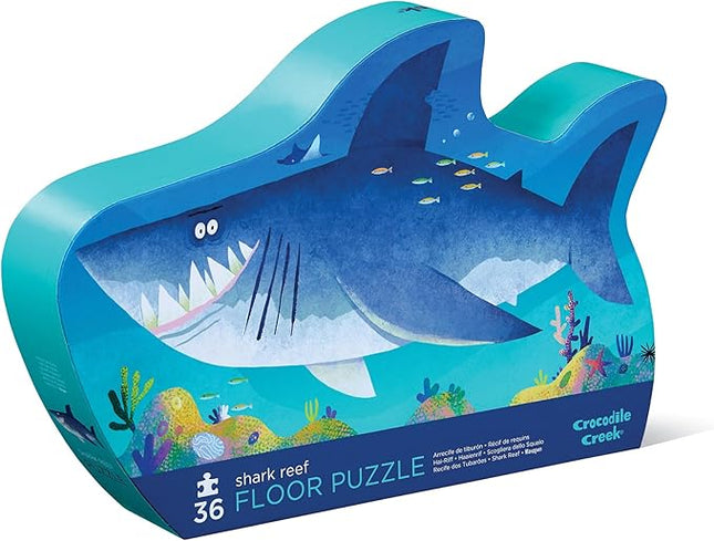 Crocodile Creek 36-Piece Jigsaw Floor Puzzle - Fun Floor Puzzles for Kids Ages 3-5 - Heavy-Duty Shaped Box for Storage - Shark Reef - 24" W x 18" H Finished
