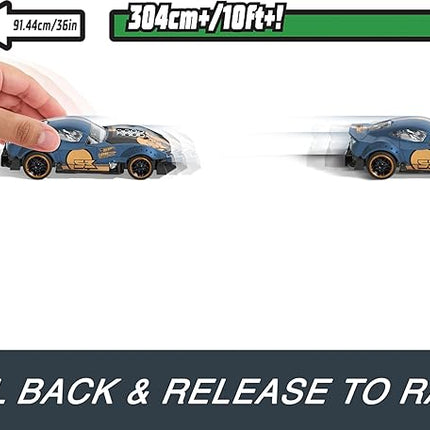 Hot Wheels Pull-Back Speeders Set of 2 Toy Cars in 1:43 Scale, Pull Cars Backward & Release, High-Performance, Collectible, with Rolomatic Engine or Door or Hood That Opens (Amazon Exclusive)