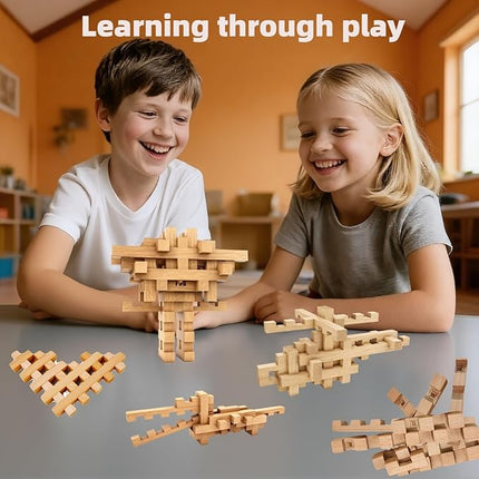 15 in 1 Educational Wooden Building Blocks - Assembled into 15+ Various Shapes, STEM Toys Gift for Kids and Classroom, DIY Building Toys for Ages 5+ Teens Adults - 42 Pcs