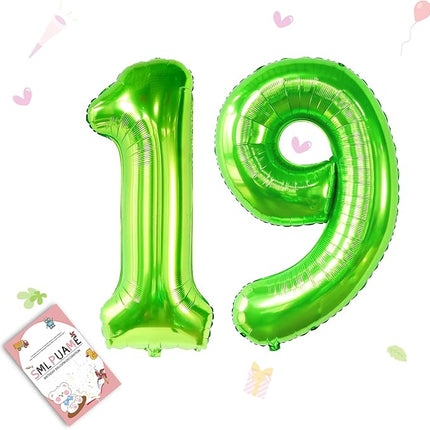 Smlpuame 40 inch Number Balloon 0-9 Green Large Number 19 Balloons,Digital Balloons for Birthday Party Celebration Decorations Supplies, Helium Foil Number Balloons for Wedding Anniversary