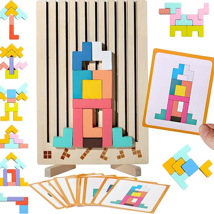 Wooden Stacking Puzzle Colorful 3D Versatile Russian Blocks for Toddlers 3-6 Years,Brain Teasers Toy Board Game Toys, Montessori Toys for 3 4 5 Year Old,Christmas Birthday Gift for Boys and Girls