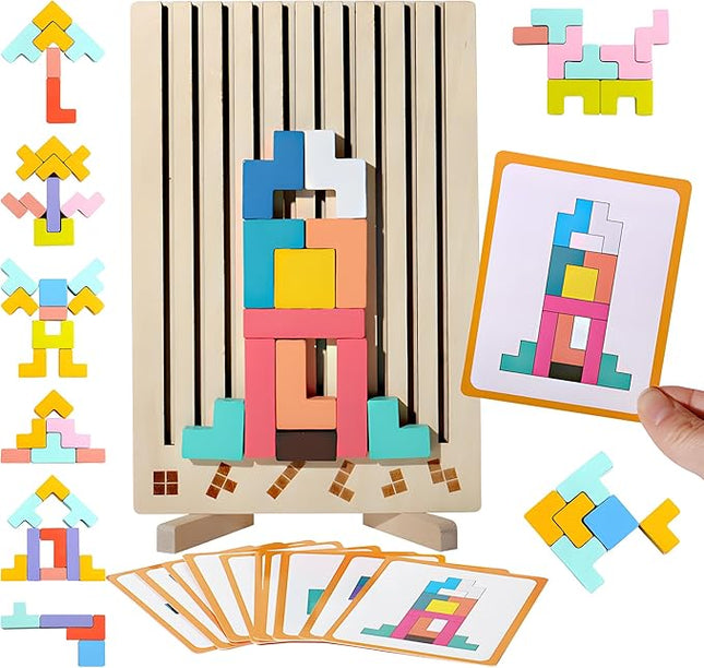 Wooden Stacking Puzzle Colorful 3D Versatile Russian Blocks for Toddlers 3-6 Years,Brain Teasers Toy Board Game Toys, Montessori Toys for 3 4 5 Year Old,Christmas Birthday Gift for Boys and Girls