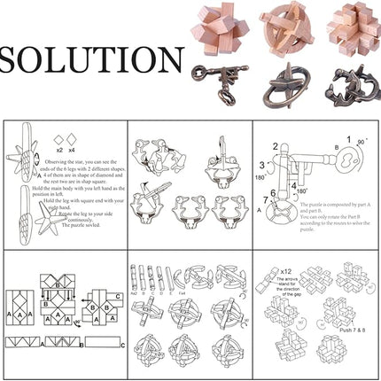 Brain Teaser Puzzle for Adults Puzzles Metal Hole Lock Adult Educational Toy Jigsaw IQ Puzzle（6 Pack） (Gold)