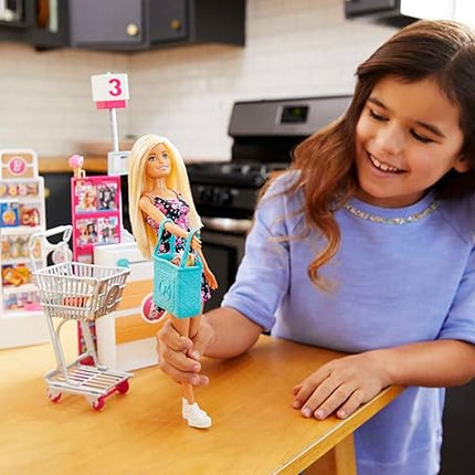 Barbie Doll, Blonde, and Grocery Store with Rolling Cart and Working Belt