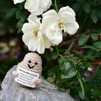 1 Pcs Positive Mini Funny Potato Holding Card Crochet Easter Birthday Christmas Mom Dad Sister Friend Wife Husband Colleauge College Students Coworkes Cheer Up Gift Decor