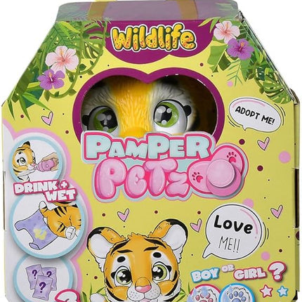 Simba Pamper Petz Tiger, Interactive Plush Toy, Stuffed Animal, Magic Paw, Drinking & Wetting Function, 15cm, 3+ Years