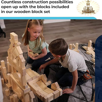 Standard Unit Building Blocks for Toddlers with Storage Tray (64 Pcs) Sanded Wood Blocks for Children, Original STEAM, and STEM Learning, Classic Wooden Toys for Kids Parties and Classrooms