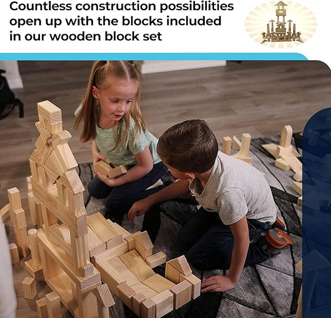 Standard Unit Building Blocks for Toddlers with Storage Tray (64 Pcs) Sanded Wood Blocks for Children, Original STEAM, and STEM Learning, Classic Wooden Toys for Kids Parties and Classrooms