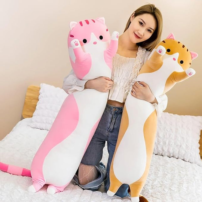 Long Cat Plush Pillow Soft Cat Hugging Pillow Stuffed Animal Pillow Cute Kitty Throw Pillow Gift for Boys Girls(130cm/51.18inch,Pink