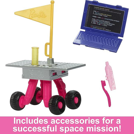 Barbie 65th Anniversary Doll & 10 Accessories, Astronaut Set with Brunette Doll, Rolling Rover, Space Helmet with Flipping Shield & More