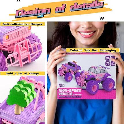 1:16 Scale RC Cars - All-Terrain Off-Road Monster & Pickup Truck, 2.4GHz Remote Control Vehicle Toys for Girls Ages 6-12 (Pink/Purple)