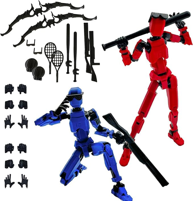 3D Printed 5.54-inch Multi-Jointed Action Figures Dummy13, Full Body Mechanical Movable Toy, Multiple Accessories, Hand Painted Figure, Desk Decoration, Creative Gifts (Sport-set1)
