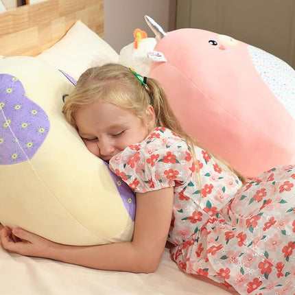 20-Inch Large Unicorn Plush Pillow with Floral Belly Cute Soft Hugging Plush Toy Jumbo Stuffed Animal Birthday for Girls Kids Adults, Pink
